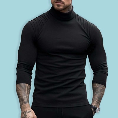 Jump Cuts Solid Men Henley Neck Black T-Shirt