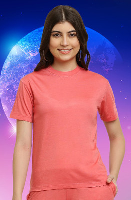 The Unicharm Solid Women Round Neck Orange T-Shirt