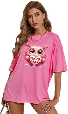 Absolute Defense Printed Women Polo Neck Pink T-Shirt