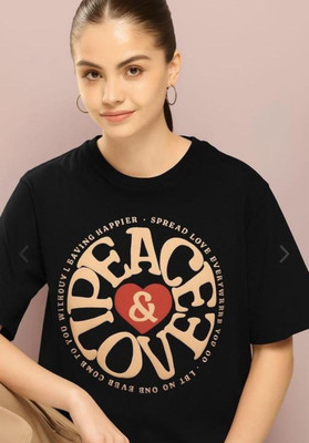 TRENDY TEES Printed Women Round Neck Black T-Shirt