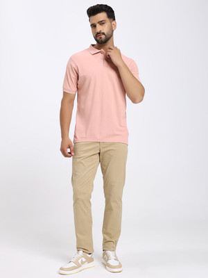 KCOTS Solid Men Polo Neck Orange T-Shirt