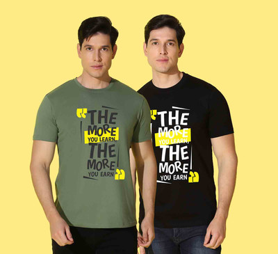 WOOSTRO Typography Men Round Neck Black, Green T-Shirt