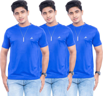 Fashion Territory Solid Men Round Neck Blue T-Shirt