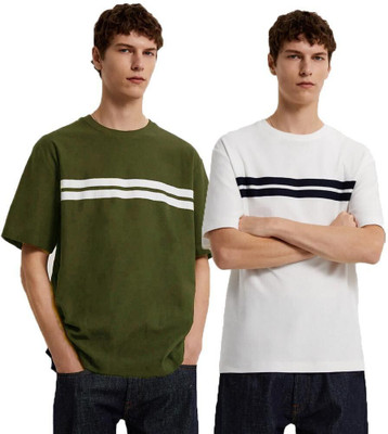 Styvibe Striped, Solid Men Round Neck Multicolor T-Shirt