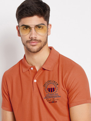 SZN Printed Men Polo Neck Orange T-Shirt