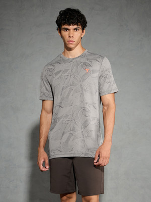 TECHNOSPORT Self Design Men Round Neck Grey T-Shirt