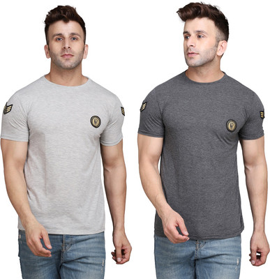Blisstone Solid Men Round Neck Silver, Grey T-Shirt