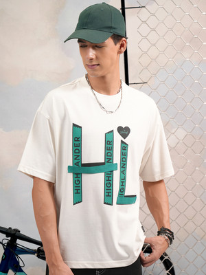 HIGHLANDER Printed Men Round Neck White T-Shirt