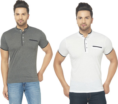JB Jagoboy Solid Men Henley Neck Grey T-Shirt