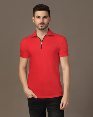 Lawful Casual Solid Men Polo Neck Red T-Shirt