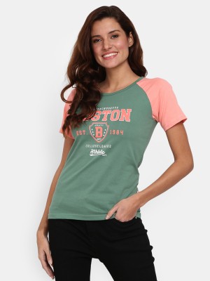 V-MART Typography Women Round Neck Green T-Shirt