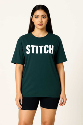 NEHA FASHIONNN Graphic Print, Typography Women Round Neck Dark Green T-Shirt