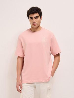 THE BEAR HOUSE Floral Print Men Crew Neck Pink T-Shirt