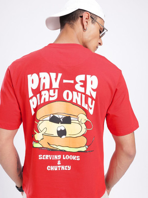 Glitchez Printed Men Round Neck Red T-Shirt