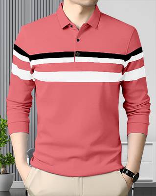 AUSK Color Block Men Polo Neck Beige, Black, White T-Shirt