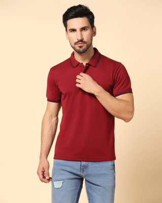 Lakshya Fashions Solid Men Polo Neck Maroon T-Shirt