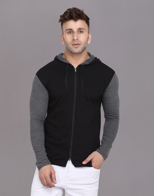 Blisstone Colorblock Men Hooded Neck Black, Grey T-Shirt