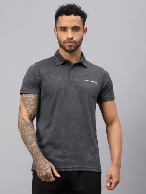 VECTOR X Self Design Men Polo Neck Grey T-Shirt