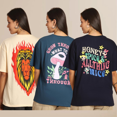 Mast & Harbour Solid Women Round Neck Multicolor T-Shirt