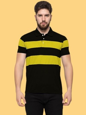 Autna Colorblock Men Polo Neck Black T-Shirt