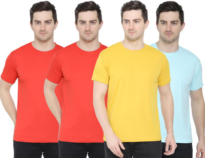 YUALIN CREATION Solid Men Round Neck Yellow T-Shirt