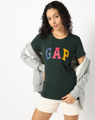 GAP Solid Women Round Neck Dark Green T-Shirt