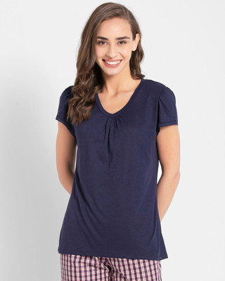JOCKEY Solid Women Round Neck Dark Blue T-Shirt