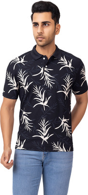 EMERALD APPAREL TRADING Printed Men Polo Neck Black T-Shirt