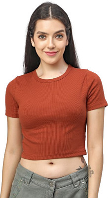 Tickled Pink Casual Solid Women Brown Top