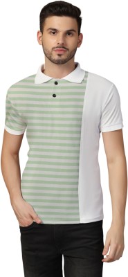 BEYOU FASHION Striped Men Polo Neck Green T-Shirt