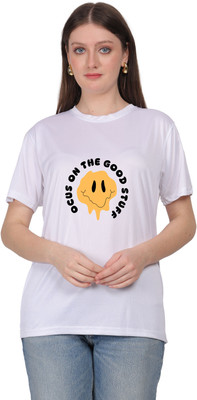 febb Graphic Print Women Round Neck White T-Shirt