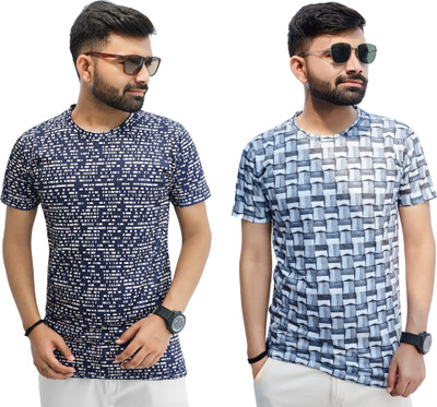 HouseOfCommon Printed Men Round Neck Multicolor T-Shirt