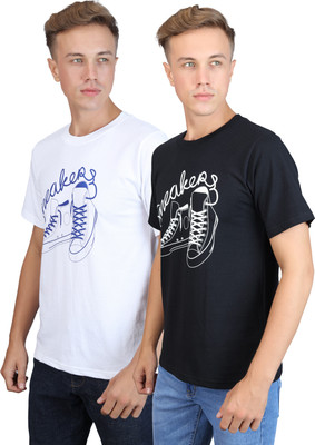 SUPERSQUAD Printed, Typography Men Round Neck White, Black T-Shirt
