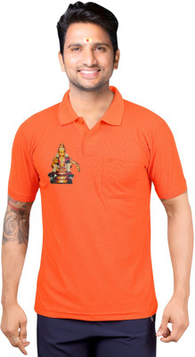 m2hit Printed Men Polo Neck Orange T-Shirt