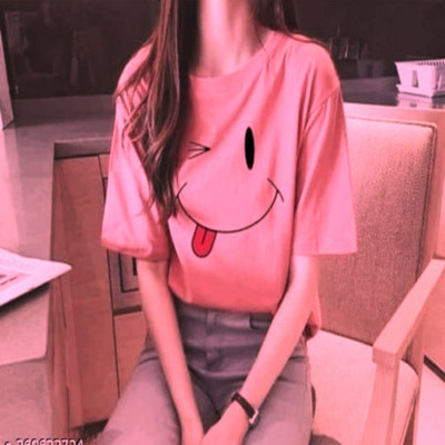 SAHAL FASHION Printed Women Round Neck Pink T-Shirt
