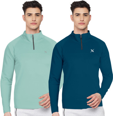FTX Solid Men Zip Neck Multicolor T-Shirt