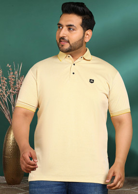 METRONAUT PLUS Solid Men Square Neck Yellow T-Shirt
