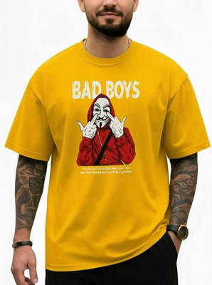 Kaka Fashion Printed Men Round Neck Yellow T-Shirt