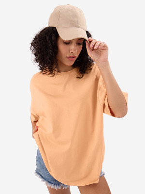 The Souled Store Solid Women Round Neck Orange T-Shirt