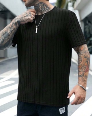 Fashion2wear Striped Men Round Neck Reversible Black T-Shirt