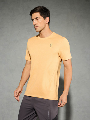 TECHNOSPORT Self Design Men Crew Neck Yellow T-Shirt