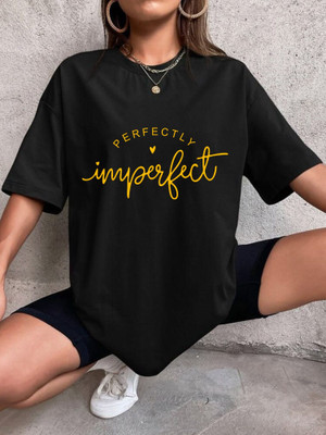 InkTees Printed, Typography Women Round Neck Black T-Shirt