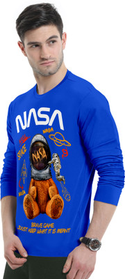 Triptee Printed Men Round Neck Blue T-Shirt