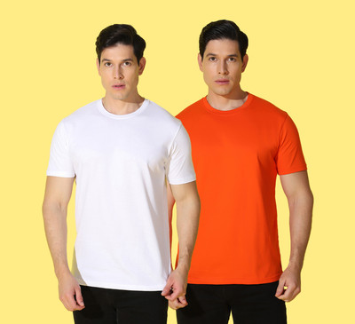 WOOSTRO Printed Men Round Neck White, Orange T-Shirt