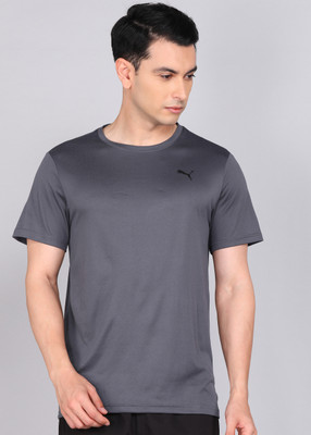 PUMA Solid Men Crew Neck Grey T-Shirt