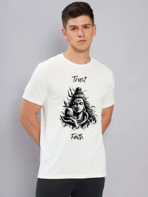 Aditi Fashion Printed Men Round Neck White T-Shirt