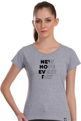 Simalic Typography Women Round Neck Grey T-Shirt