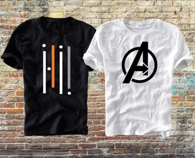 F N D Printed Men Round Neck Black, White T-Shirt