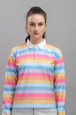 HouseOfCommon Striped Women Round Neck Multicolor T-Shirt