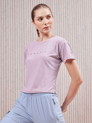 TECHNOSPORT Printed Women Round Neck Purple T-Shirt